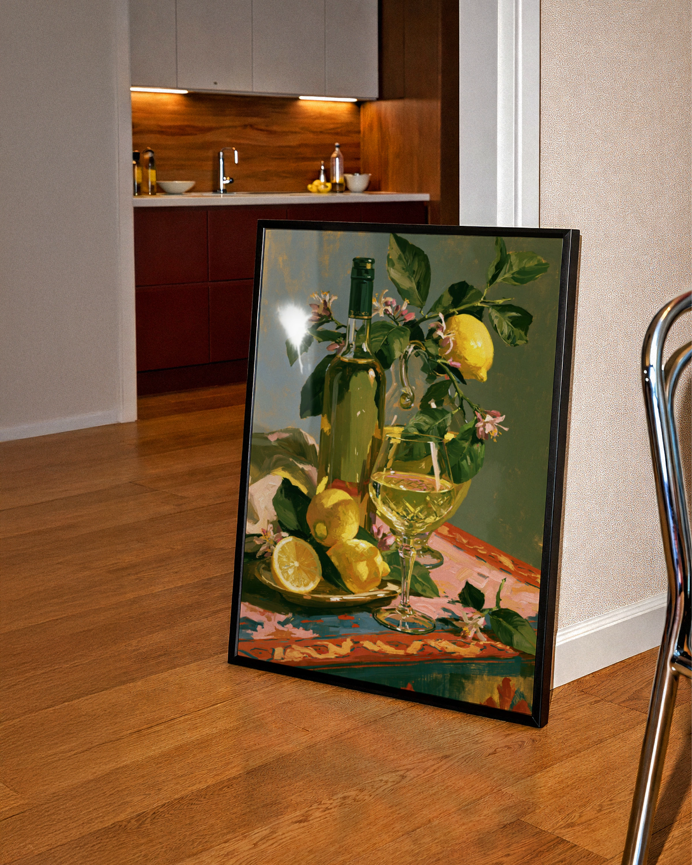 Limoncello Still Life Poster, Lemon Wine Art Print, Italian Kitchen Wall Art