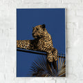 Gold Leopard Blue Sky Poster, Art Deco Wild Cat Print, Luxury Animal Wall Art