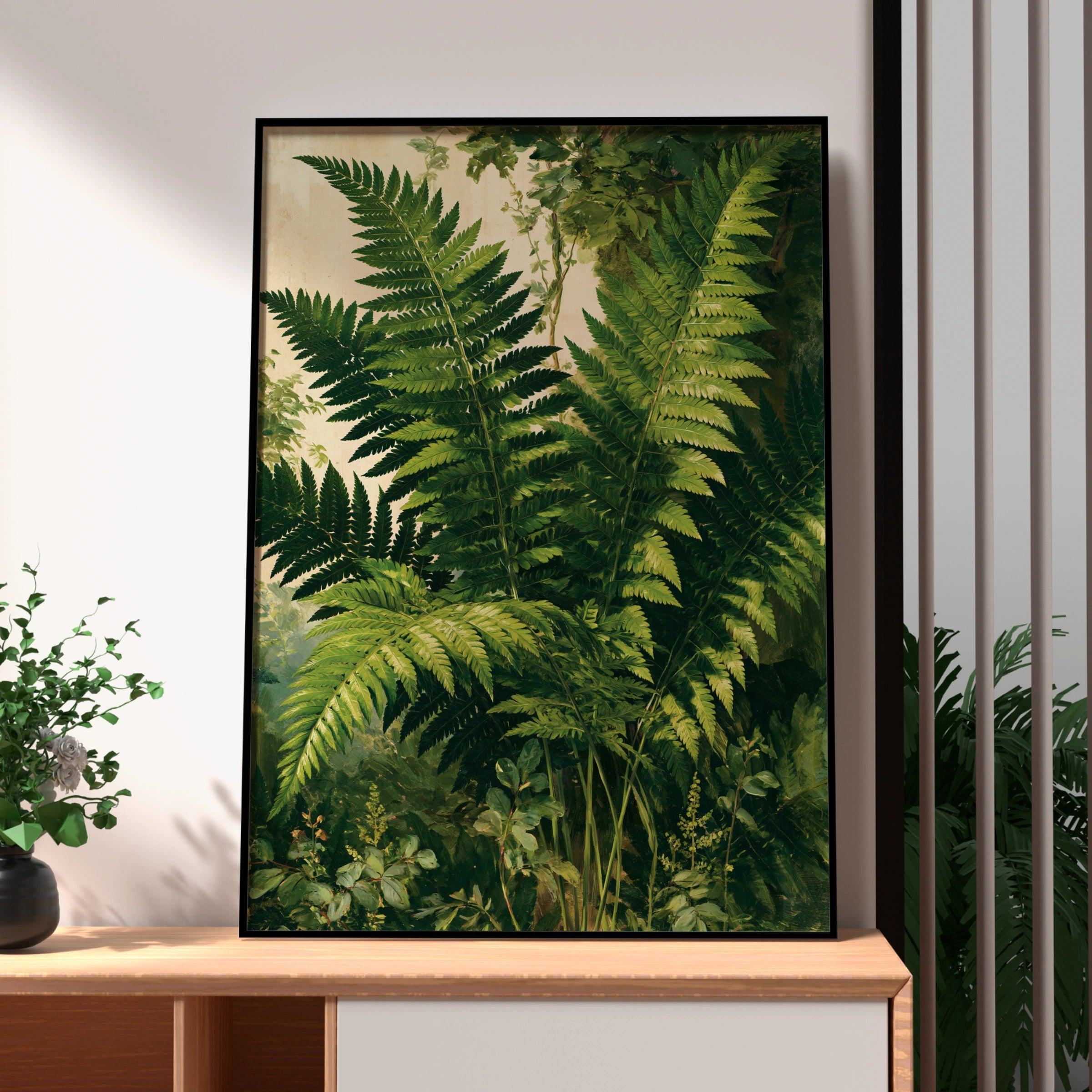 Fern Close Up Botanical Poster, Lush Green Leaf Print, Victorian Nature Art