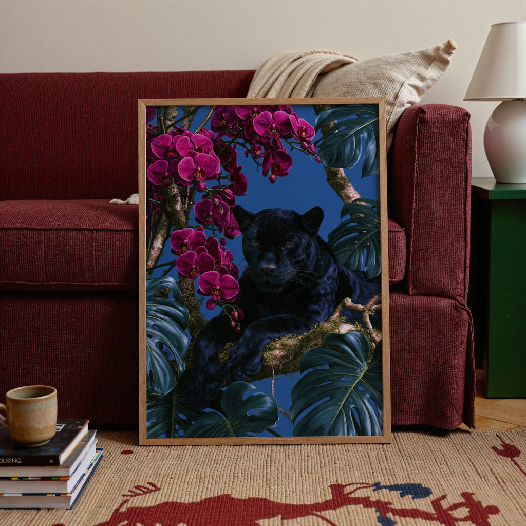 Black Panther Orchids Monstera Poster, Tropical Jungle Wall Art Print