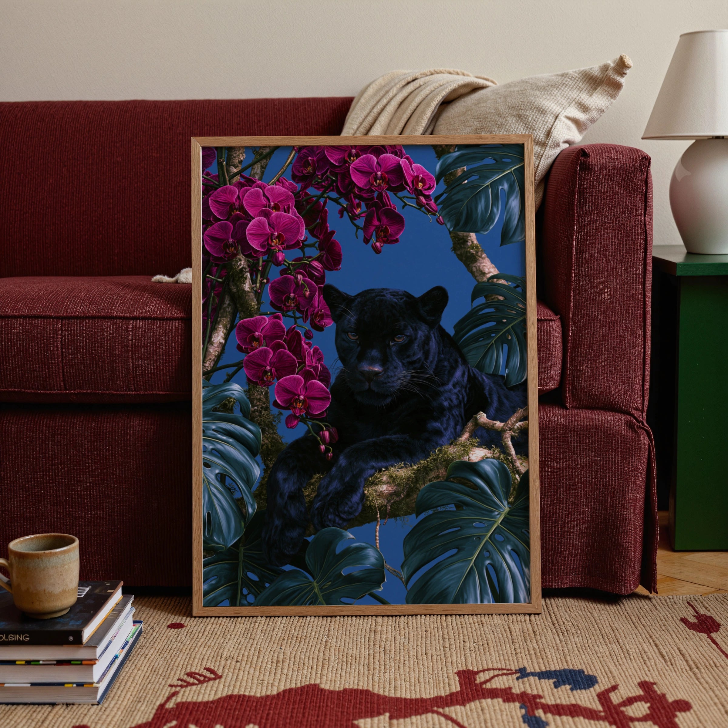 Black Panther Orchids Monstera Poster, Tropical Jungle Wall Art Print