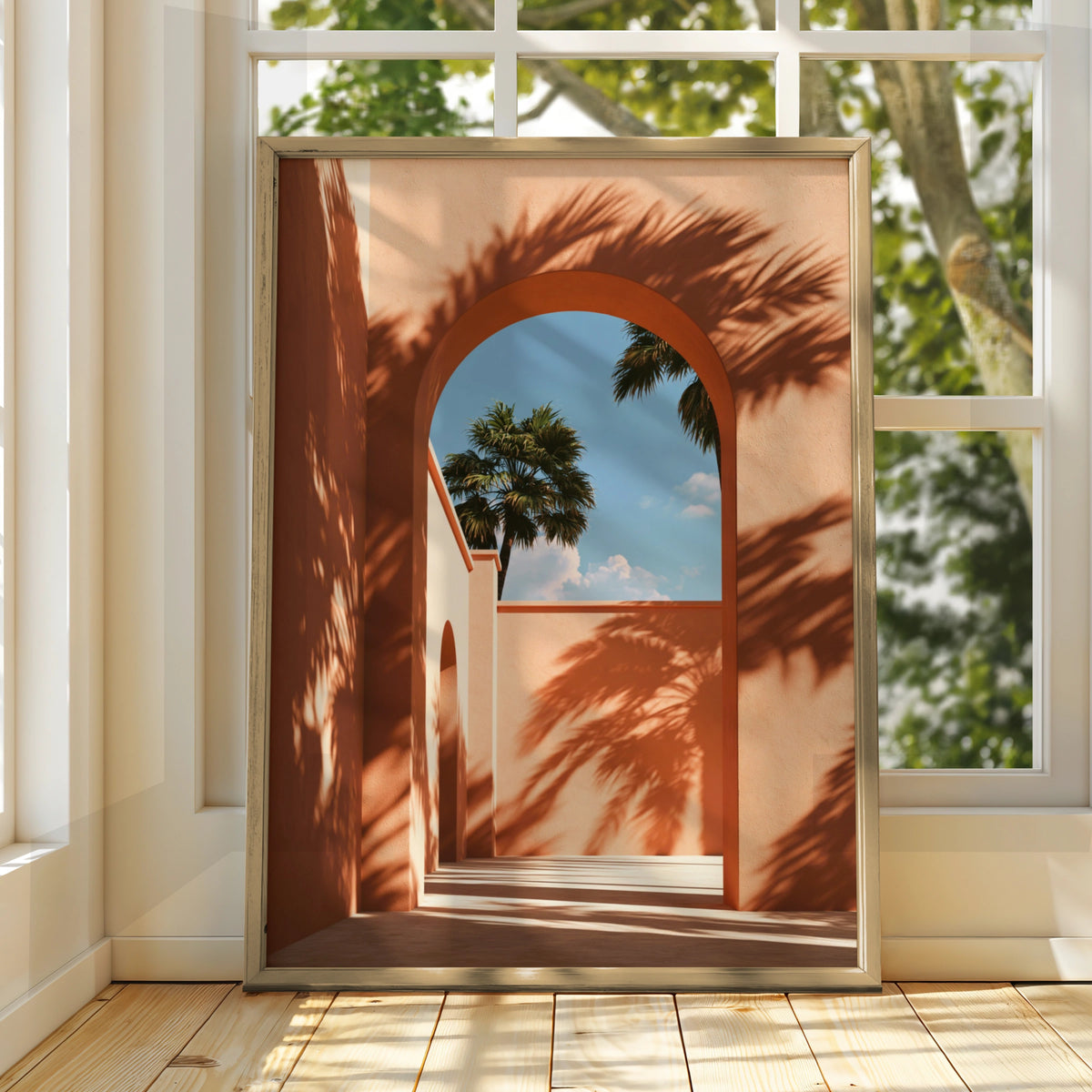 Middle Eastern Arch Palm Tree Poster, Terracotta Wall Art, Minimalist Print