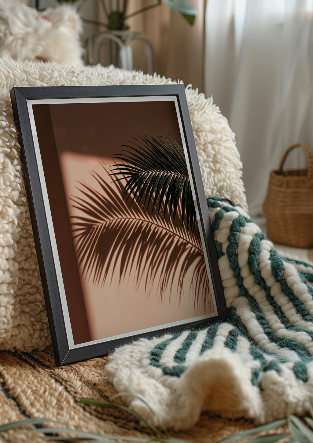 Palm Shadow Wall Art Poster, Tropical Leaf Print, Minimalist Botanical