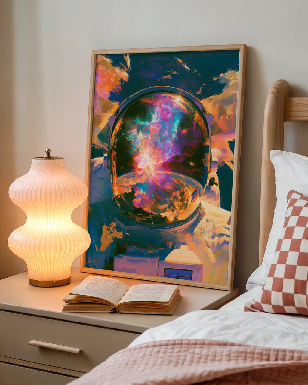 Astronaut Helmet Nebula Reflection Poster, Abstract Space Art Print