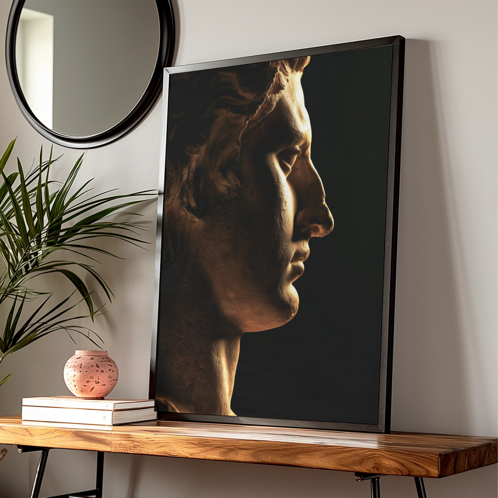 Roman Statue Side Profile Poster, Ancient Sculpture Art Print, Dark Moody