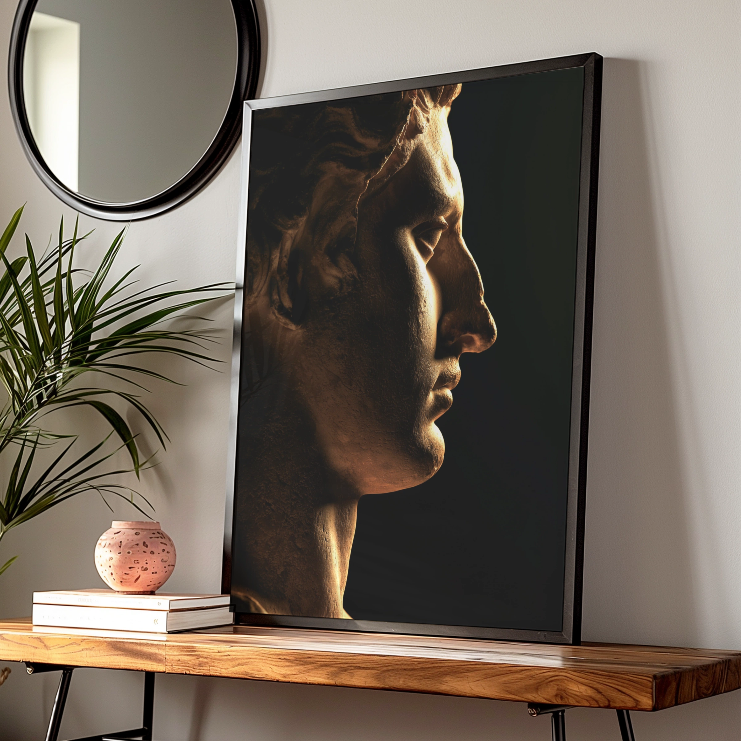 Roman Statue Side Profile Poster, Ancient Sculpture Art Print, Dark Moody
