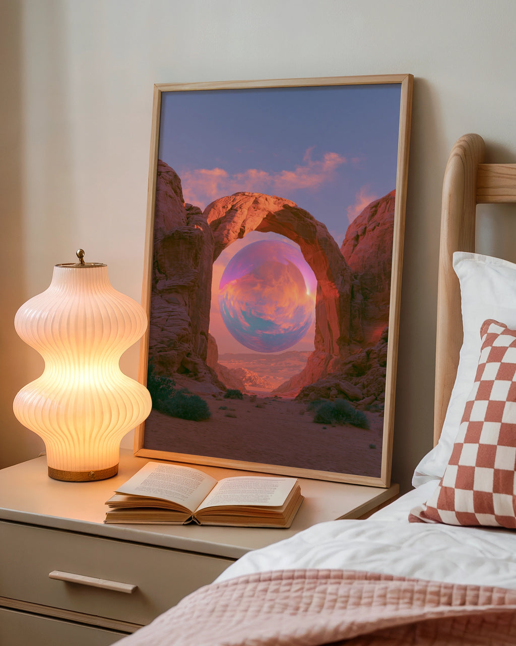 Desert Canyon Arch Surreal Sphere Poster, Iridescent Art Print, Dreamy