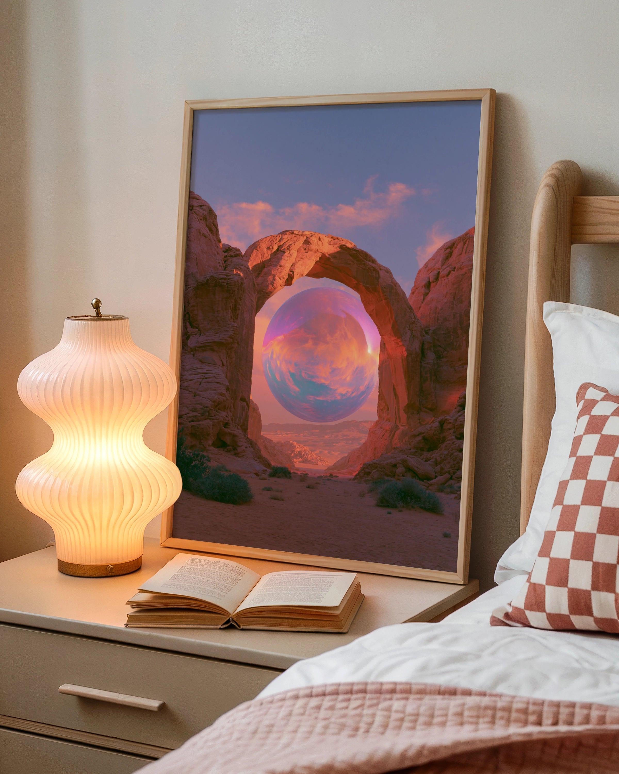 Desert Canyon Arch Surreal Sphere Poster, Iridescent Art Print, Dreamy