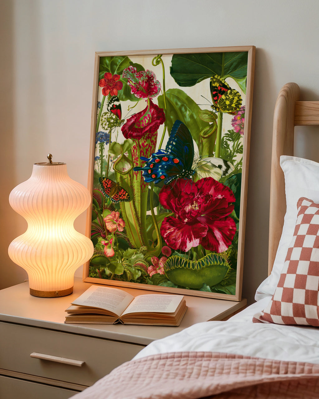 Carnivorous Plants Butterflies Botanical Poster, Vintage Nature Wall Art Print