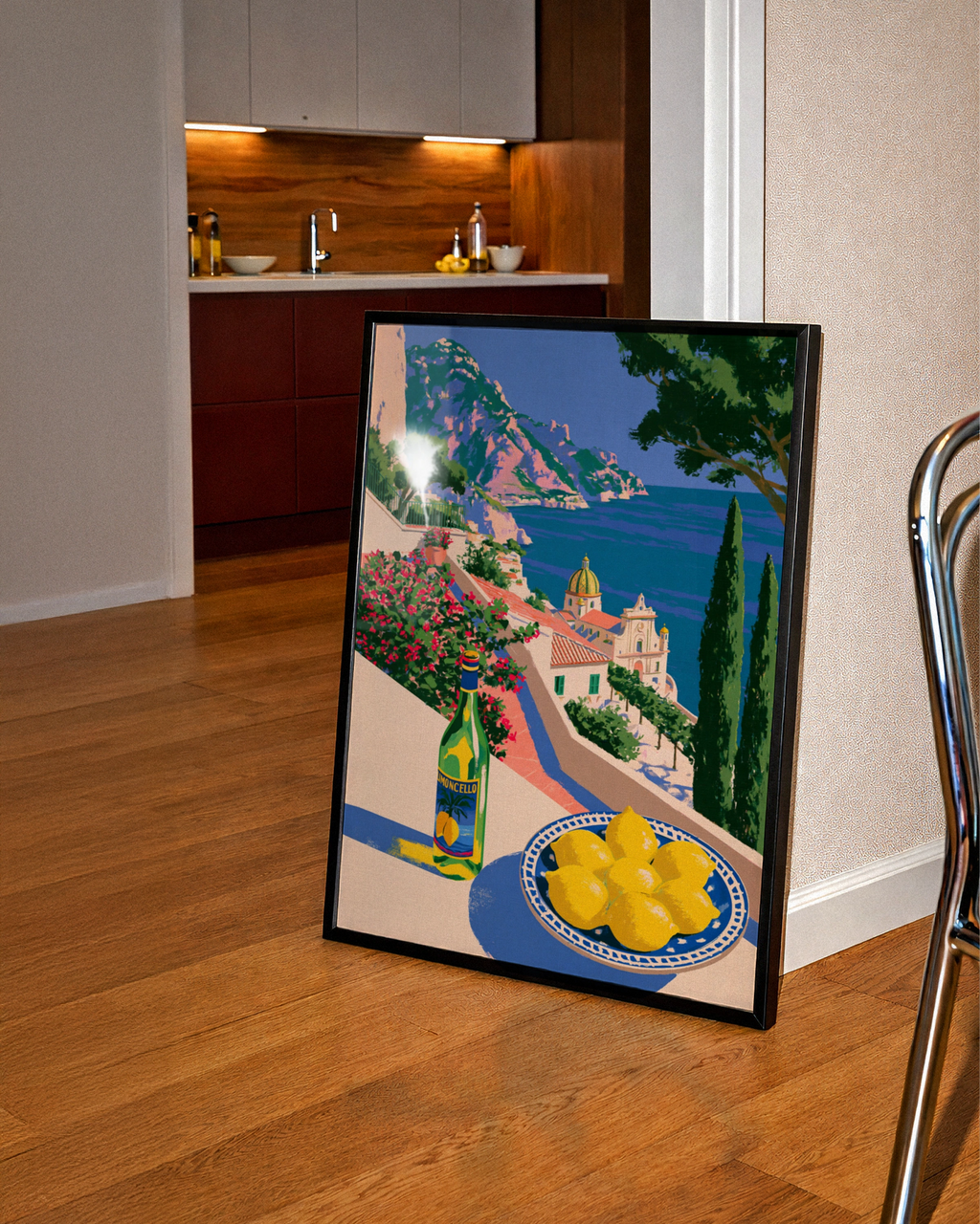 Limoncello Amalfi Coast Italy Poster, Lemon Mediterranean Sea Wall Art Print