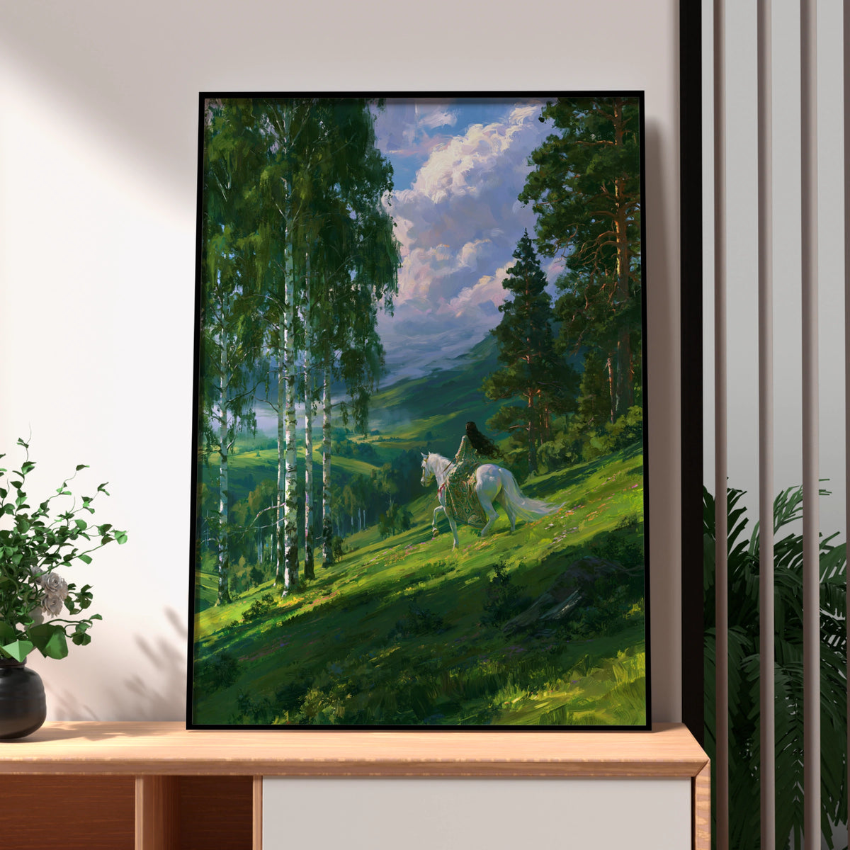Pre-Raphaelite Woman Horse Riding, Forest Valley Poster, Romantic Art Print