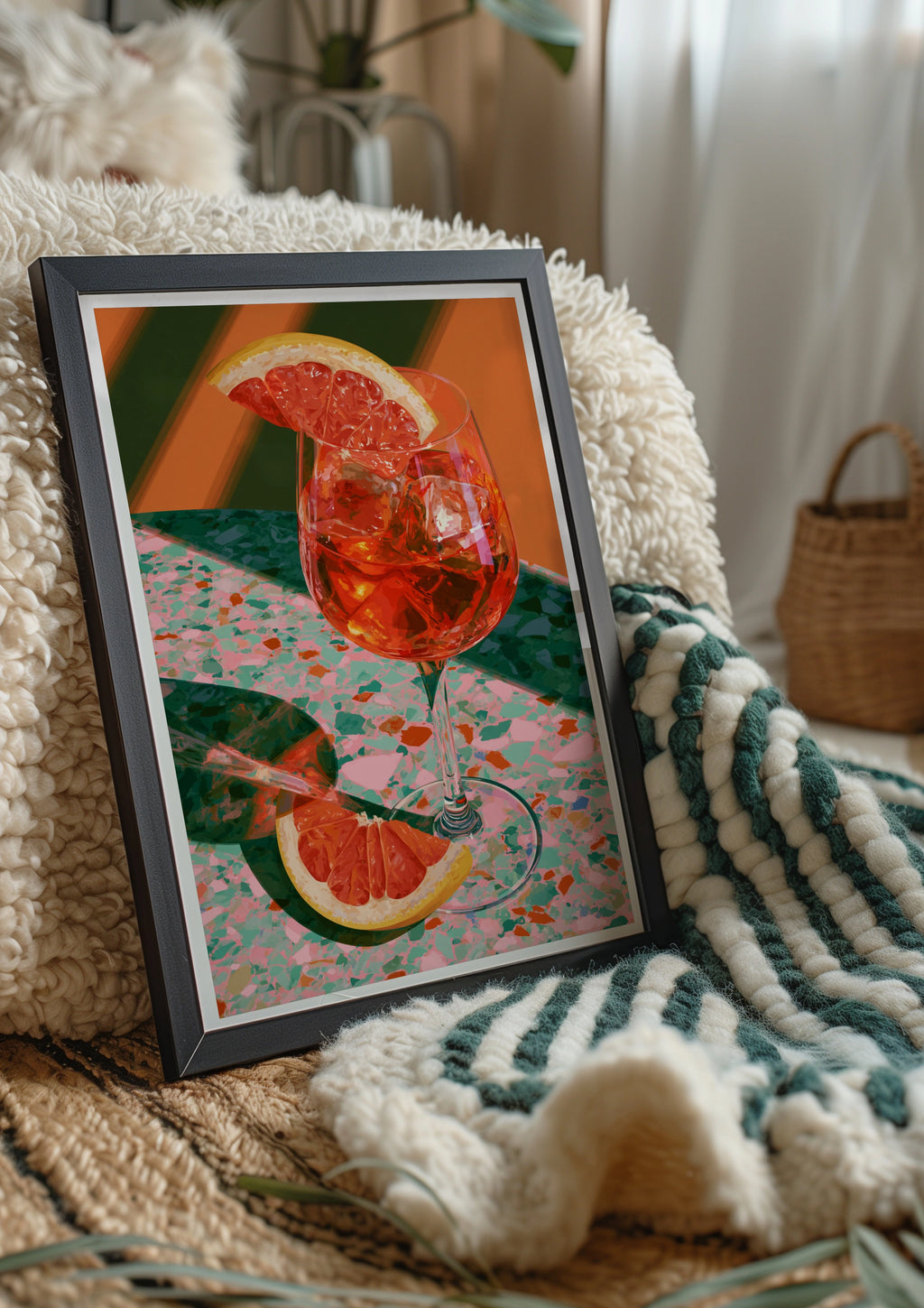 Spritz Cocktail Orange Red Poster, Terrazzo Bar Art, Retro Kitchen Print