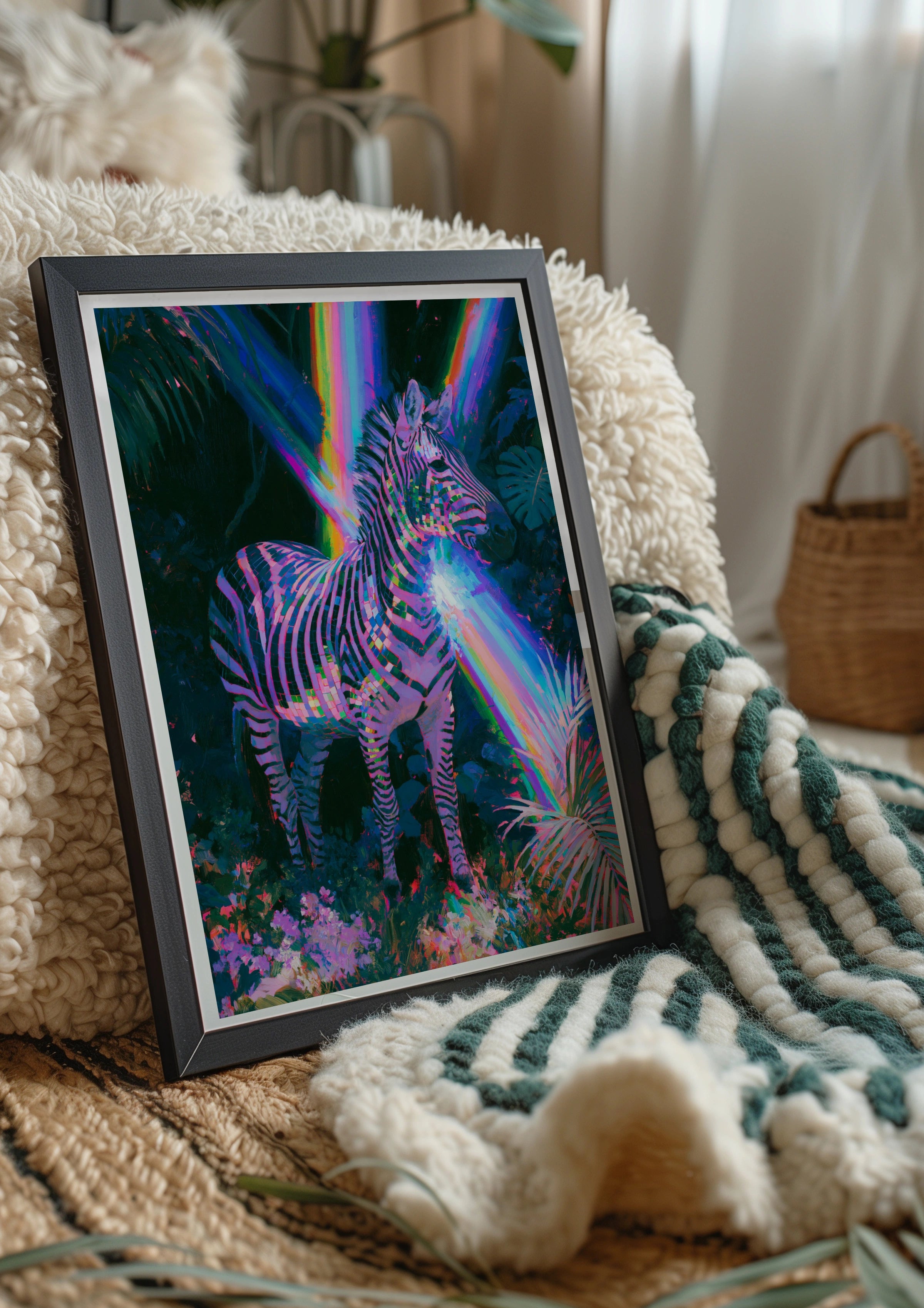 Rainbow Zebra Poster, Colourful Jungle Animal Wall Art, Psychedelic Print