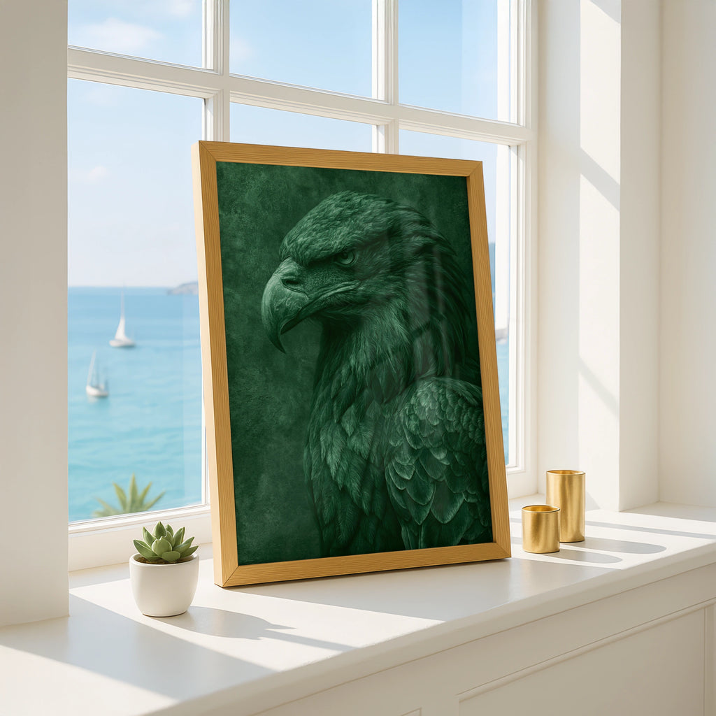 Eagle Portrait Poster, Green Emerald Bird of Prey, Bold Animal Wall Art