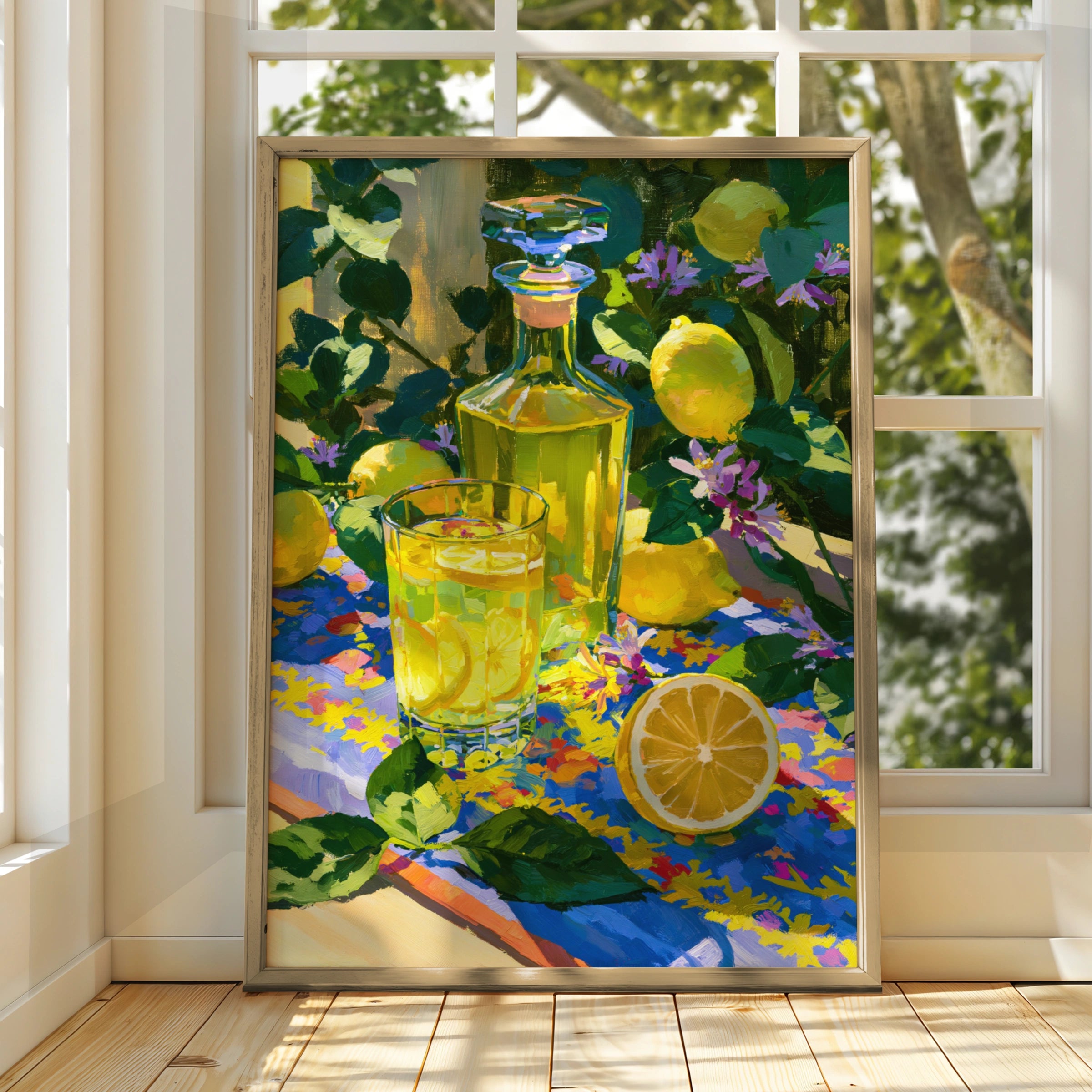 Limoncello Still Life Poster, Lemon Print, Italian Kitchen Wall Art