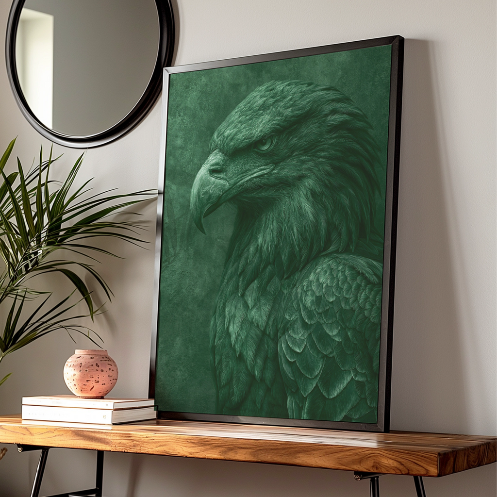 Eagle Portrait Poster, Green Emerald Bird of Prey, Bold Animal Wall Art