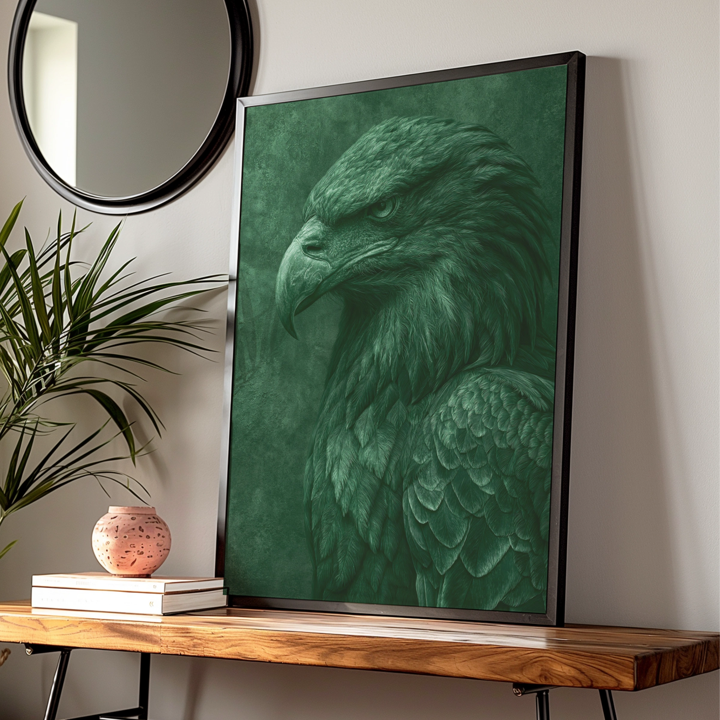 Eagle Portrait Poster, Green Emerald Bird of Prey, Bold Animal Wall Art