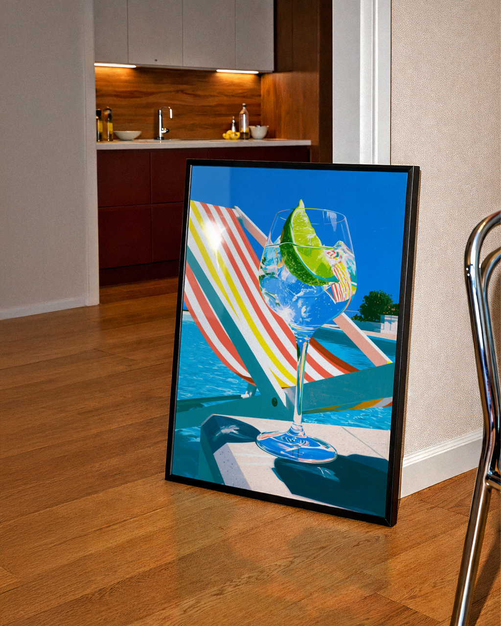 Gin & Tonic Poolside Sun Lounger Art Print, Summer Cocktail Poster, Pop Art Style