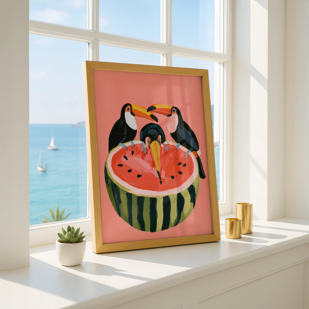 Toucans Watermelon Poster, Tropical Bird Wall Art, Bold Colourful Print