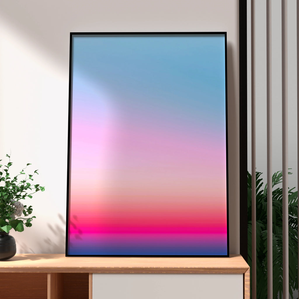 Sunset Gradient Sky Poster, Pink Blue Ombre Abstract Wall Art Print