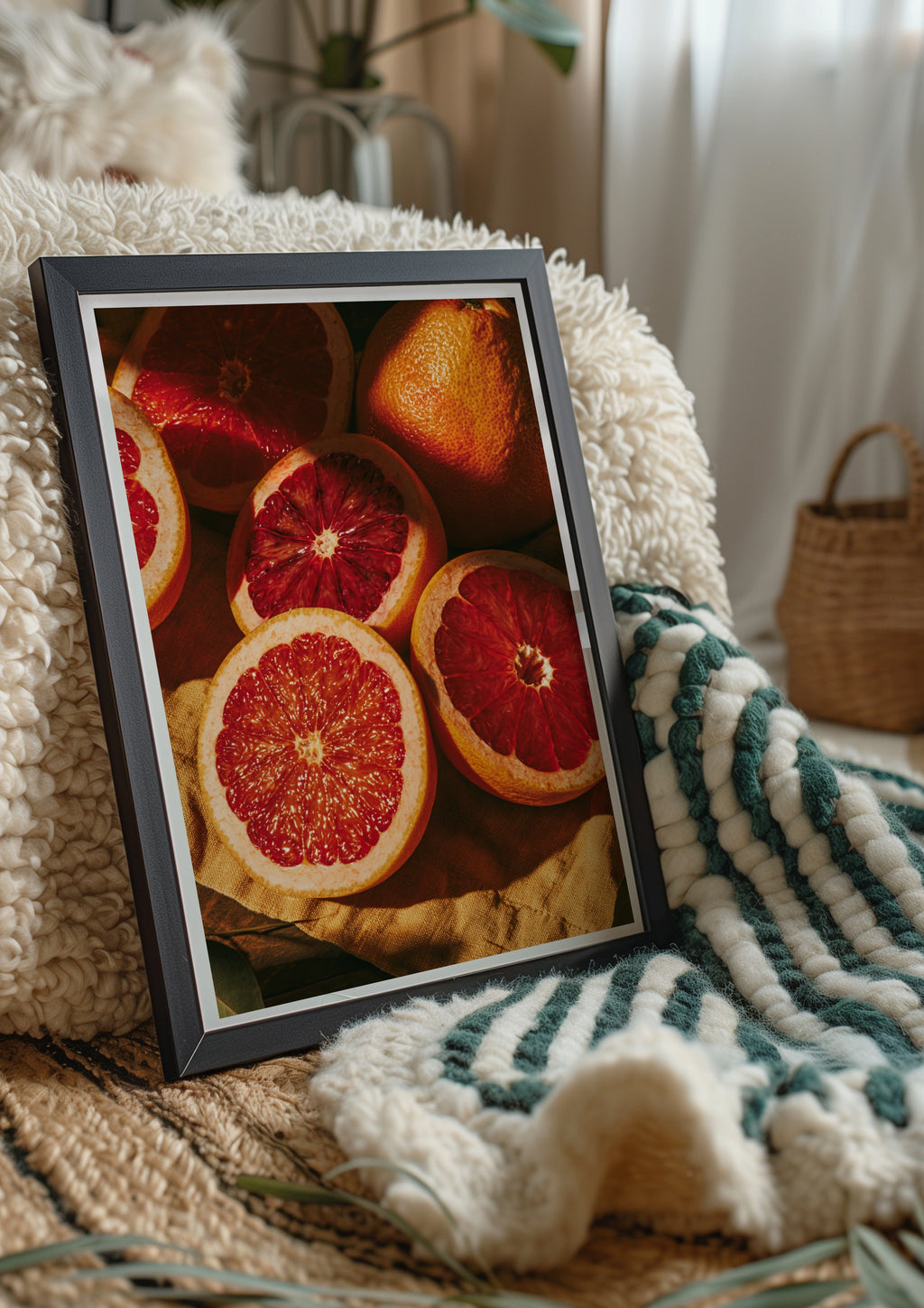 Blood Orange Close Up Fruit Poster, Red Citrus Wall Art Print