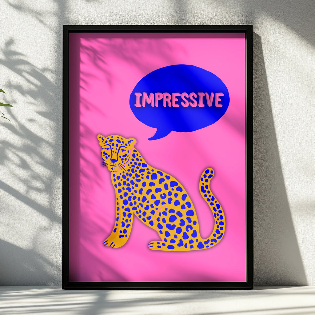 Impressive Leopard Wall Art Poster, Bold Pink Pop Art Print, Funky Animal