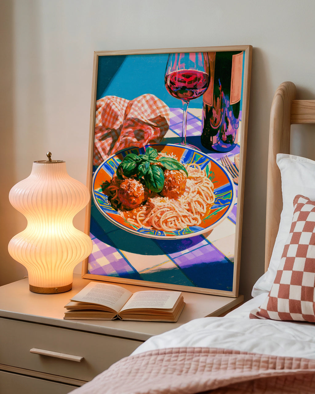 Pasta Meatballs Italian Food Poster, Spaghetti Wall Art, Colourful Kitchen Print