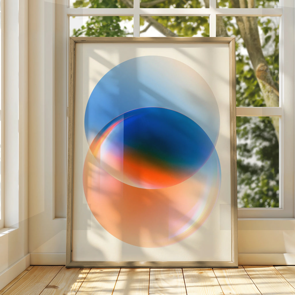 Abstract Geometric Circles Poster, Blue Red Gradient Wall Art, Modern Print