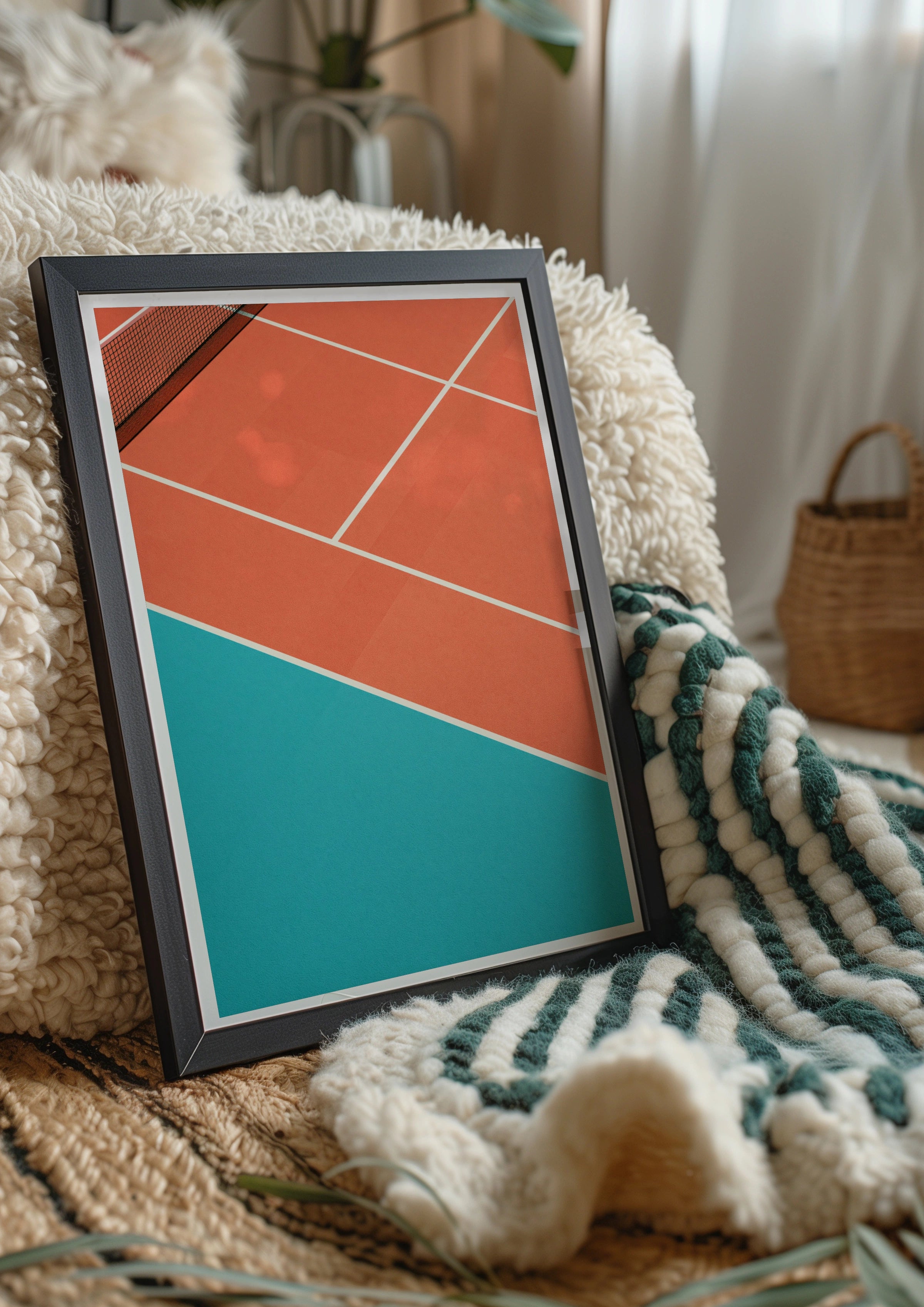 Tennis Court Poster, Minimalist Sport Wall Art, Terracotta Teal Print