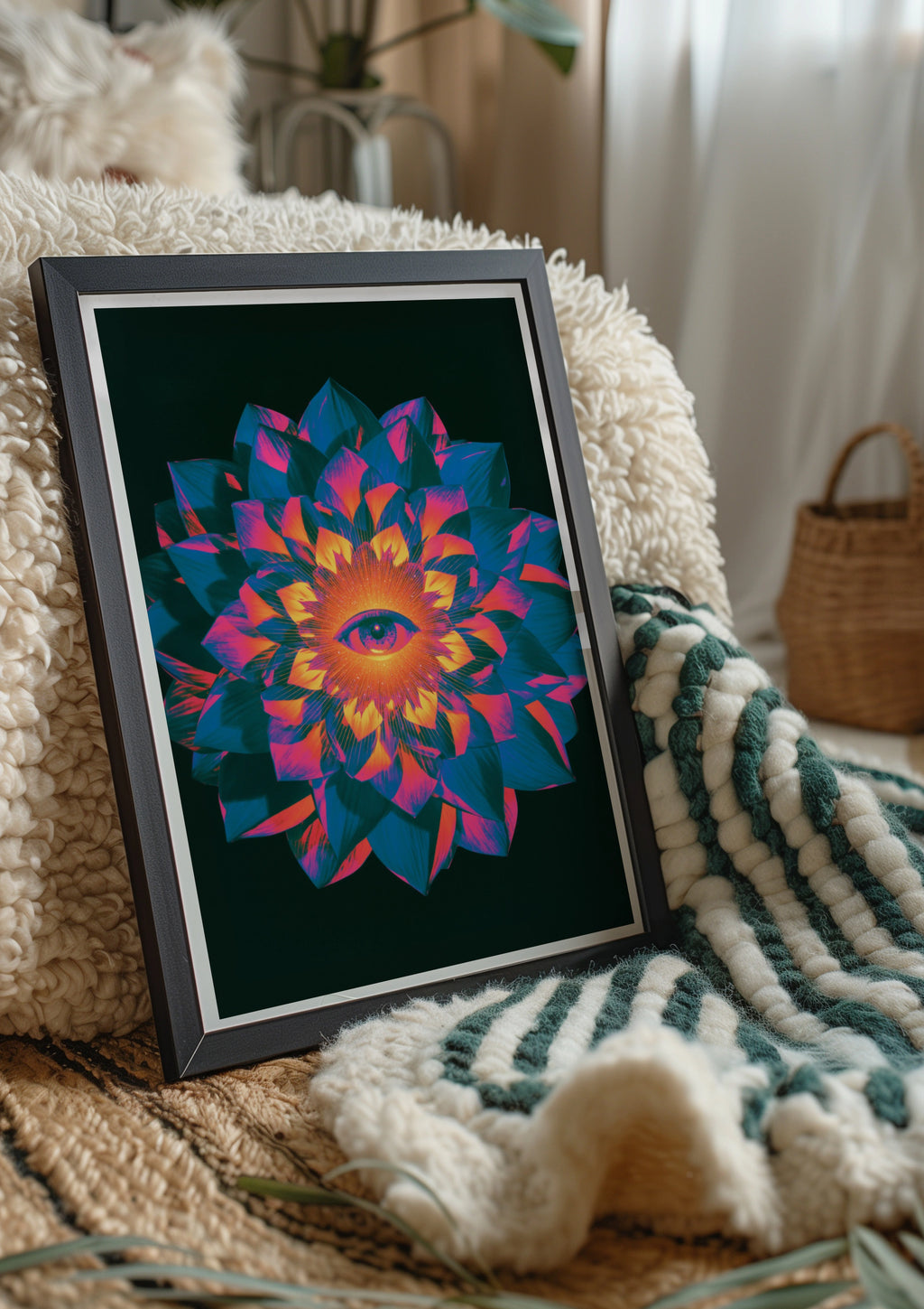 All Seeing Eye Spiritual Mandala Poster, Psychedelic Floral Wall Art