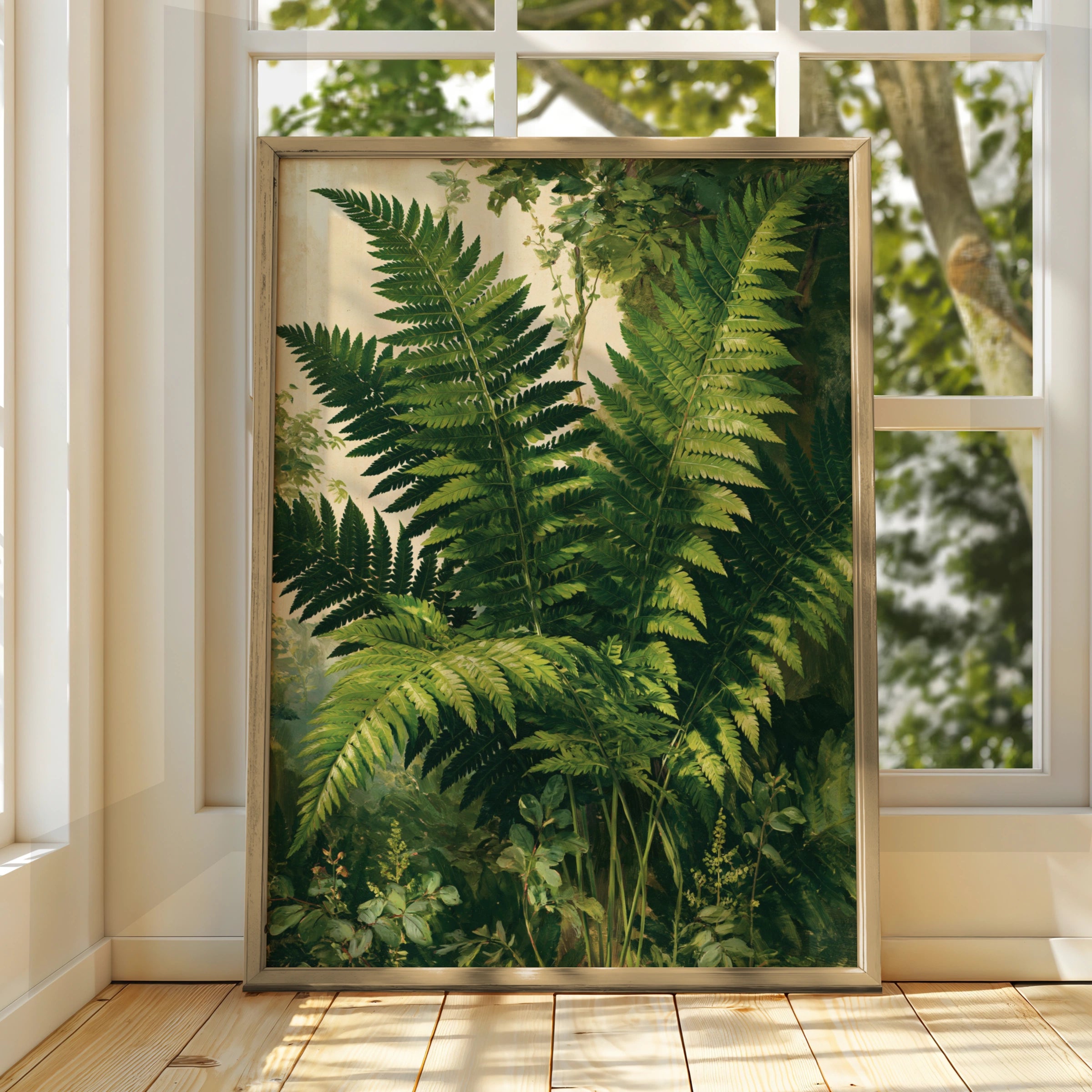 Fern Close Up Botanical Poster, Lush Green Leaf Print, Victorian Nature Art