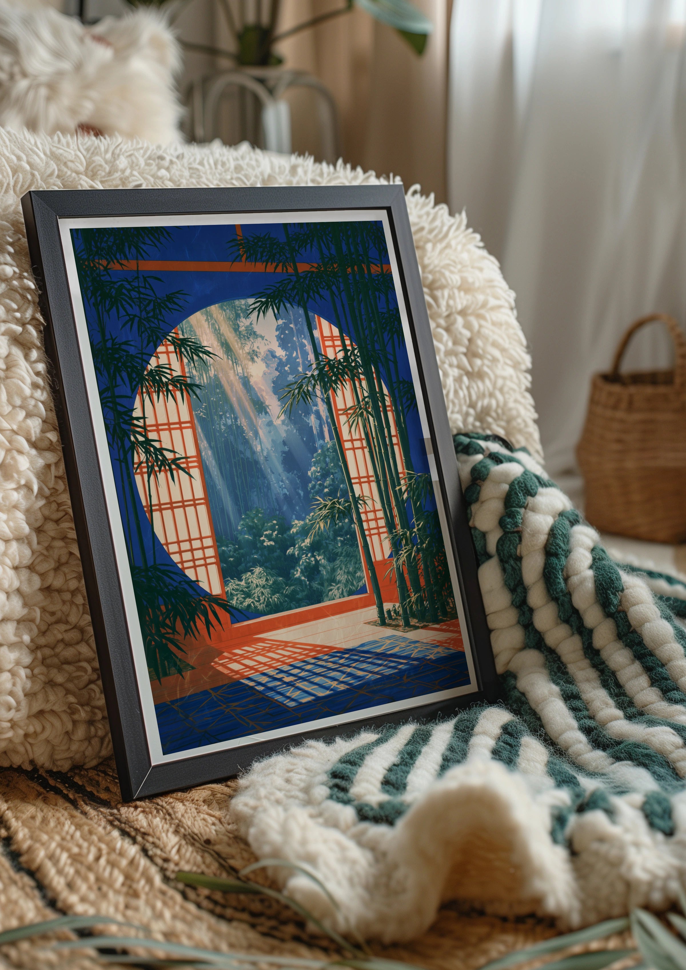 Japanese Bamboo Garden Arch Poster, Shoji Screen Wall Art, Zen Print