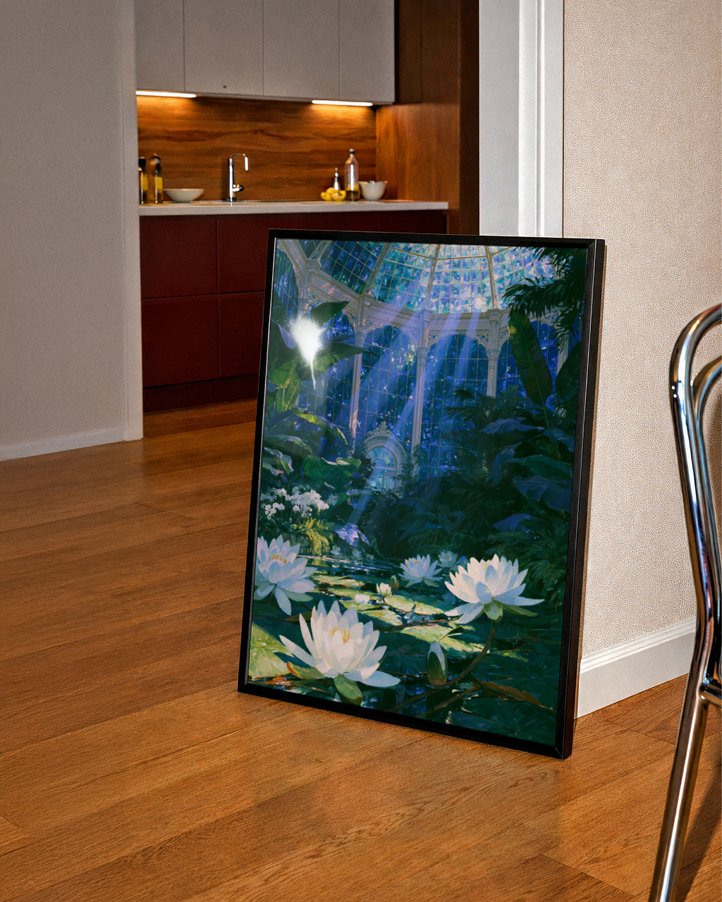 Greenhouse Water Lilies Poster, Glass Dome Botanical Garden, Impressionist Wall Art