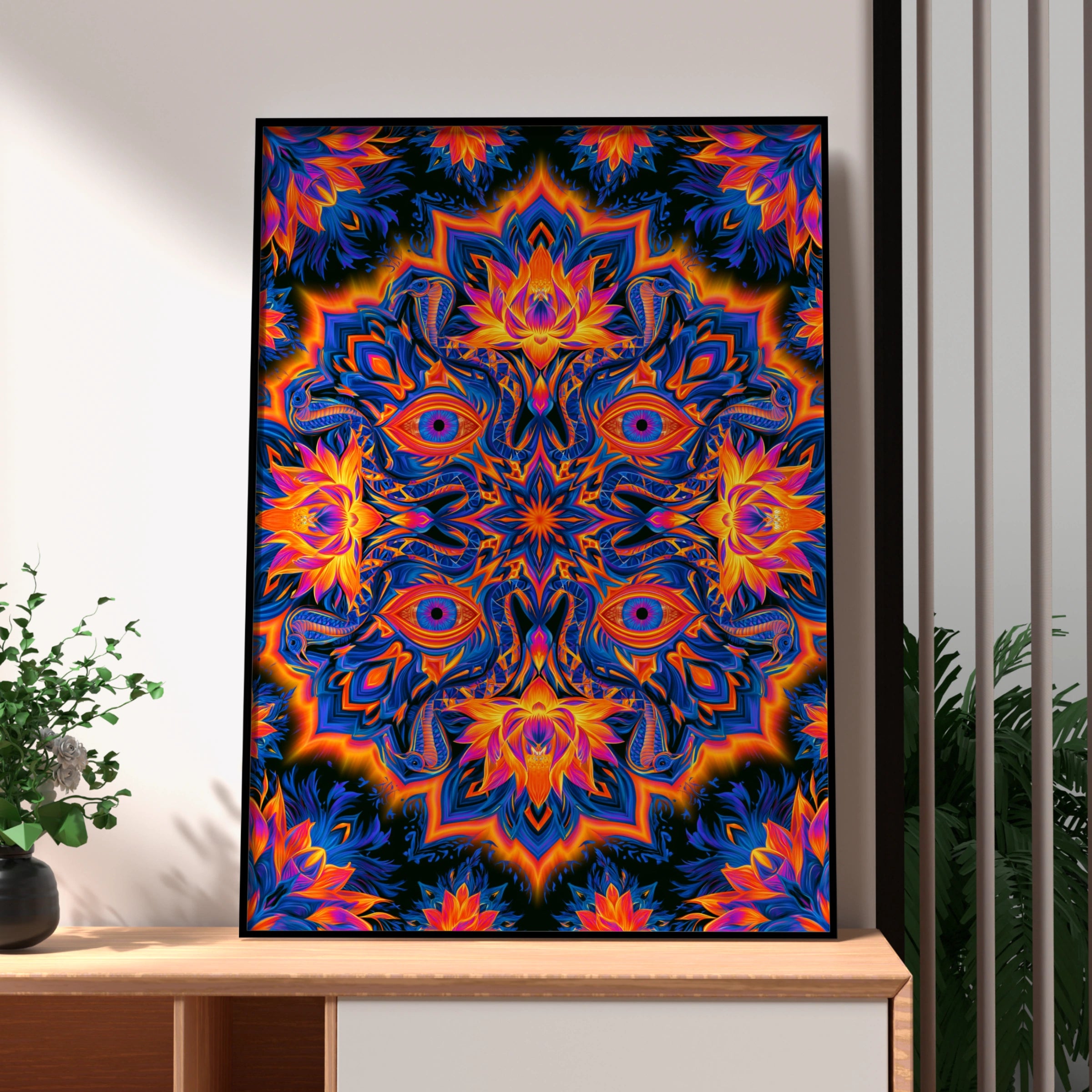 Mystical Eye Mandala Poster, Psychedelic Snake Lotus Wall Art Print