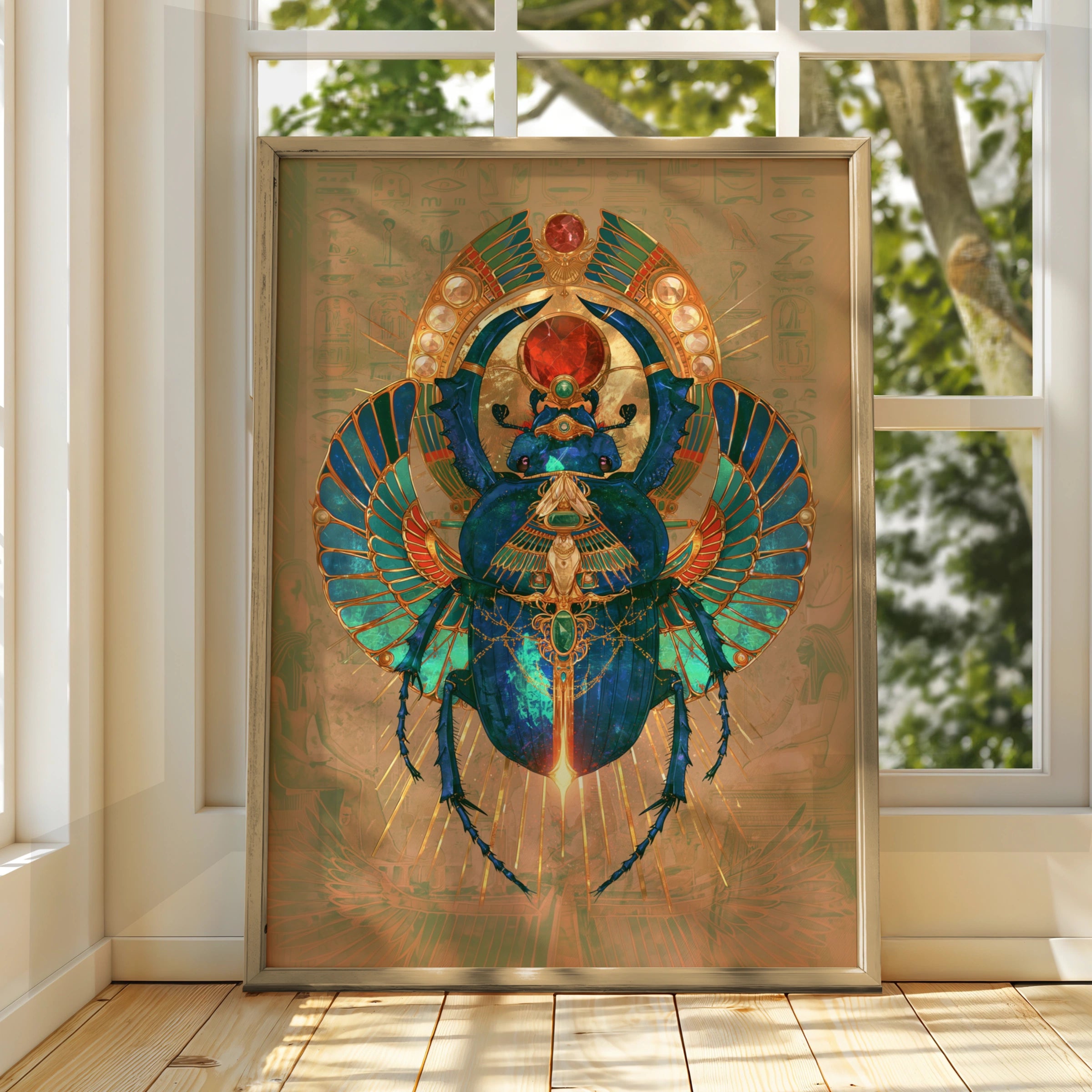 Egyptian Scarab Beetle Wall Art Poster, Metallic Gold Ancient Egypt Print