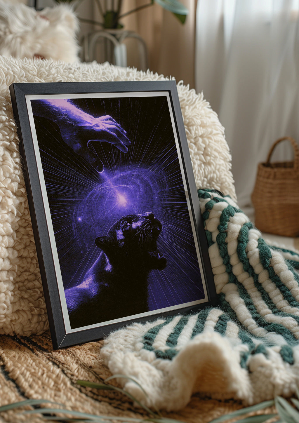 Black Panther Hypnosis Mystical Poster, Purple Energy Art Print, Dark Surreal