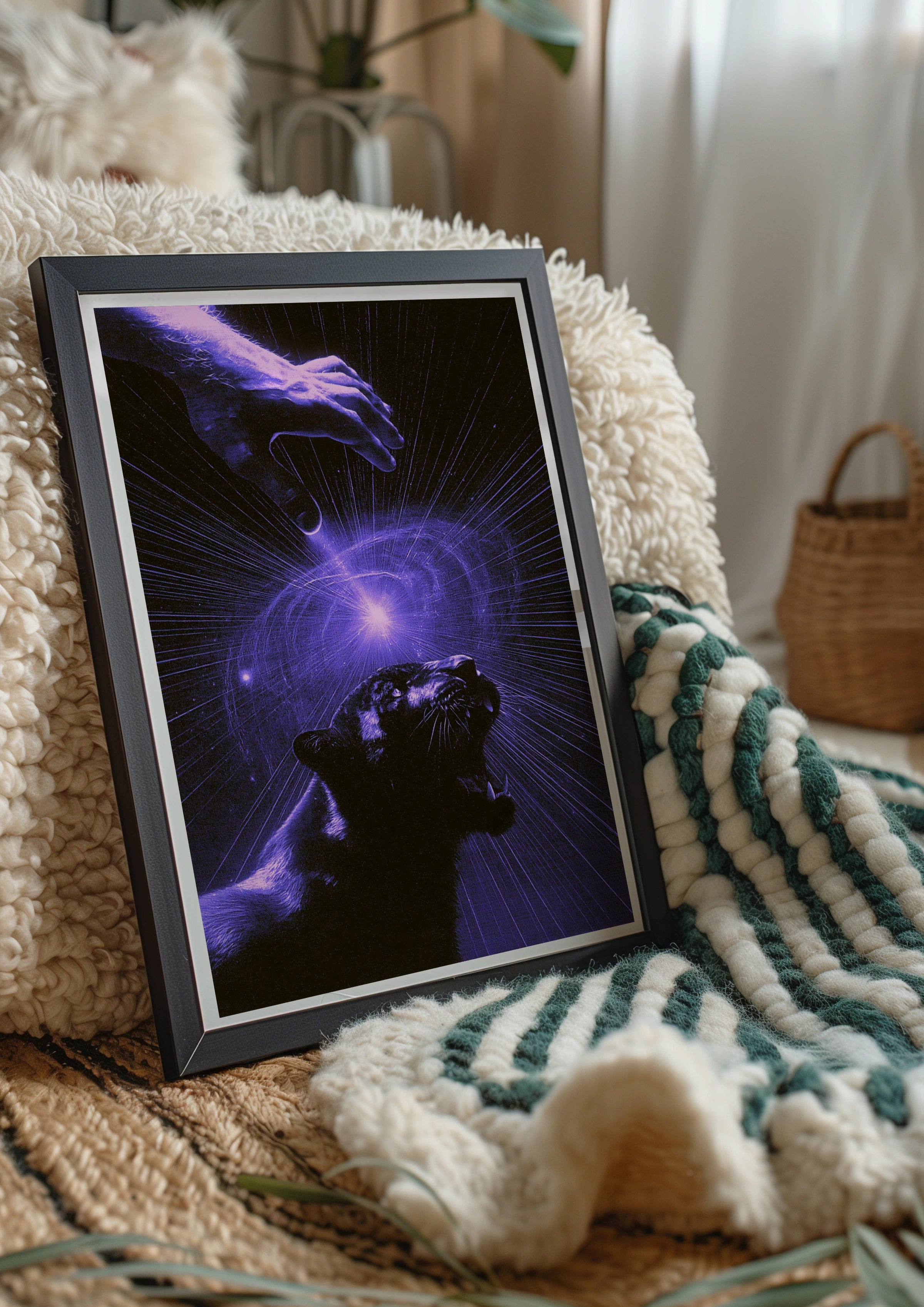 Black Panther Hypnosis Mystical Poster, Purple Energy Art Print, Dark Surreal