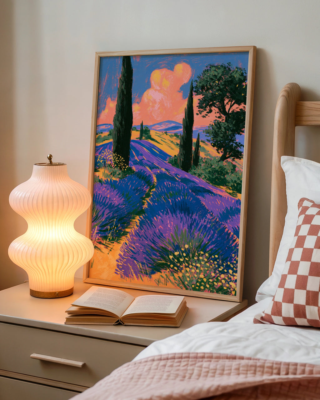 Lavender Fields Poster, Provence France Wall Art, Colourful Landscape Print