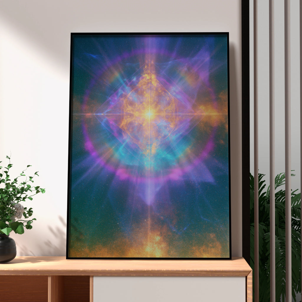 Spiritual Ray Cosmic Light Poster, Sacred Geometry Wall Art, Mystic Space Print