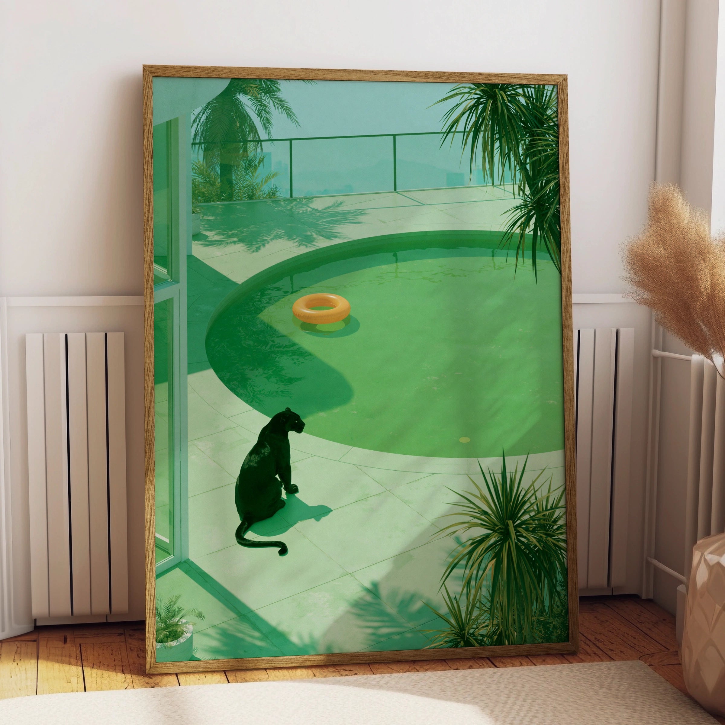 Black Panther by Pool Print, Green Tropical Art Poster, Modern Wildlife