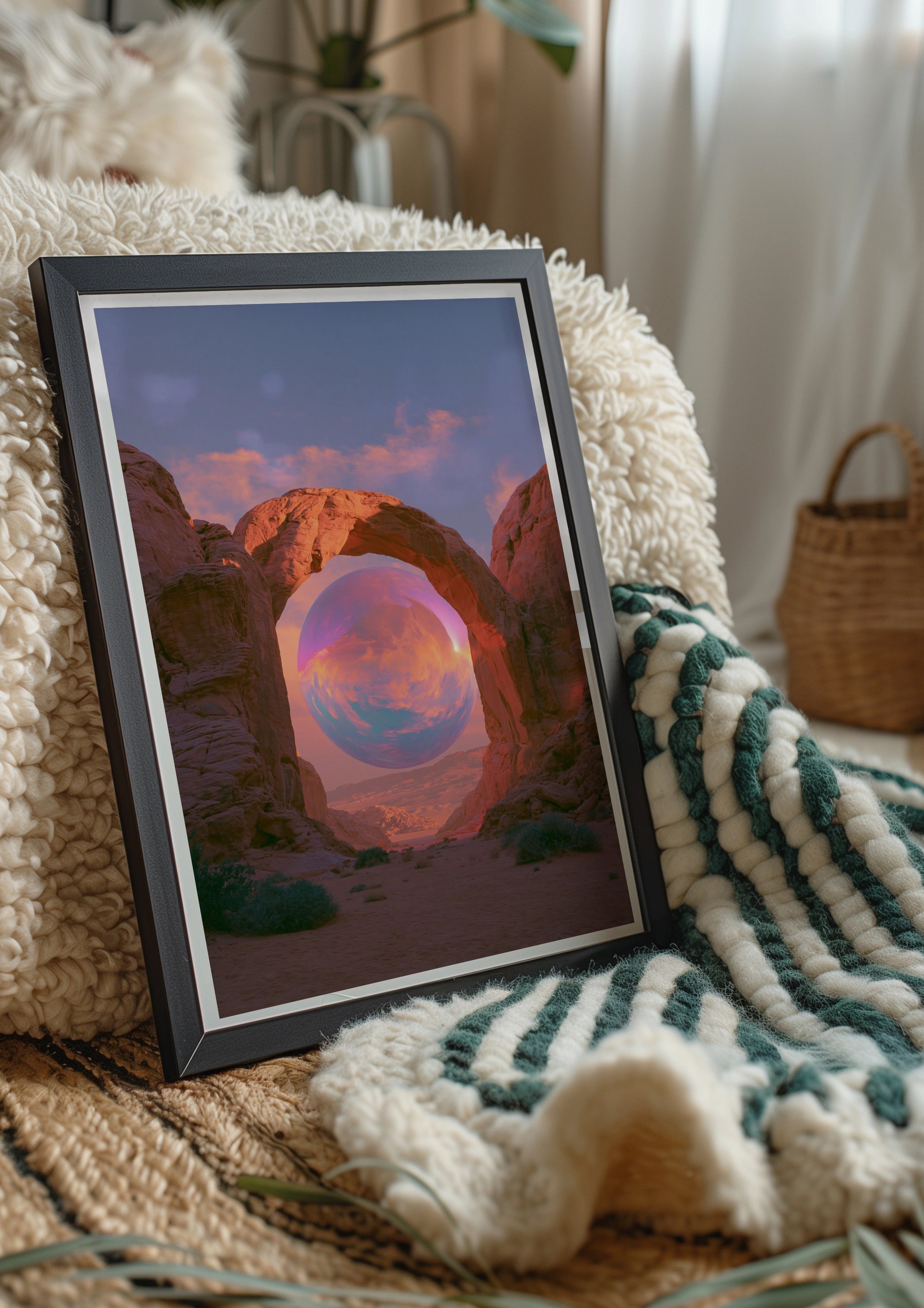 Desert Canyon Arch Surreal Sphere Poster, Iridescent Art Print, Dreamy
