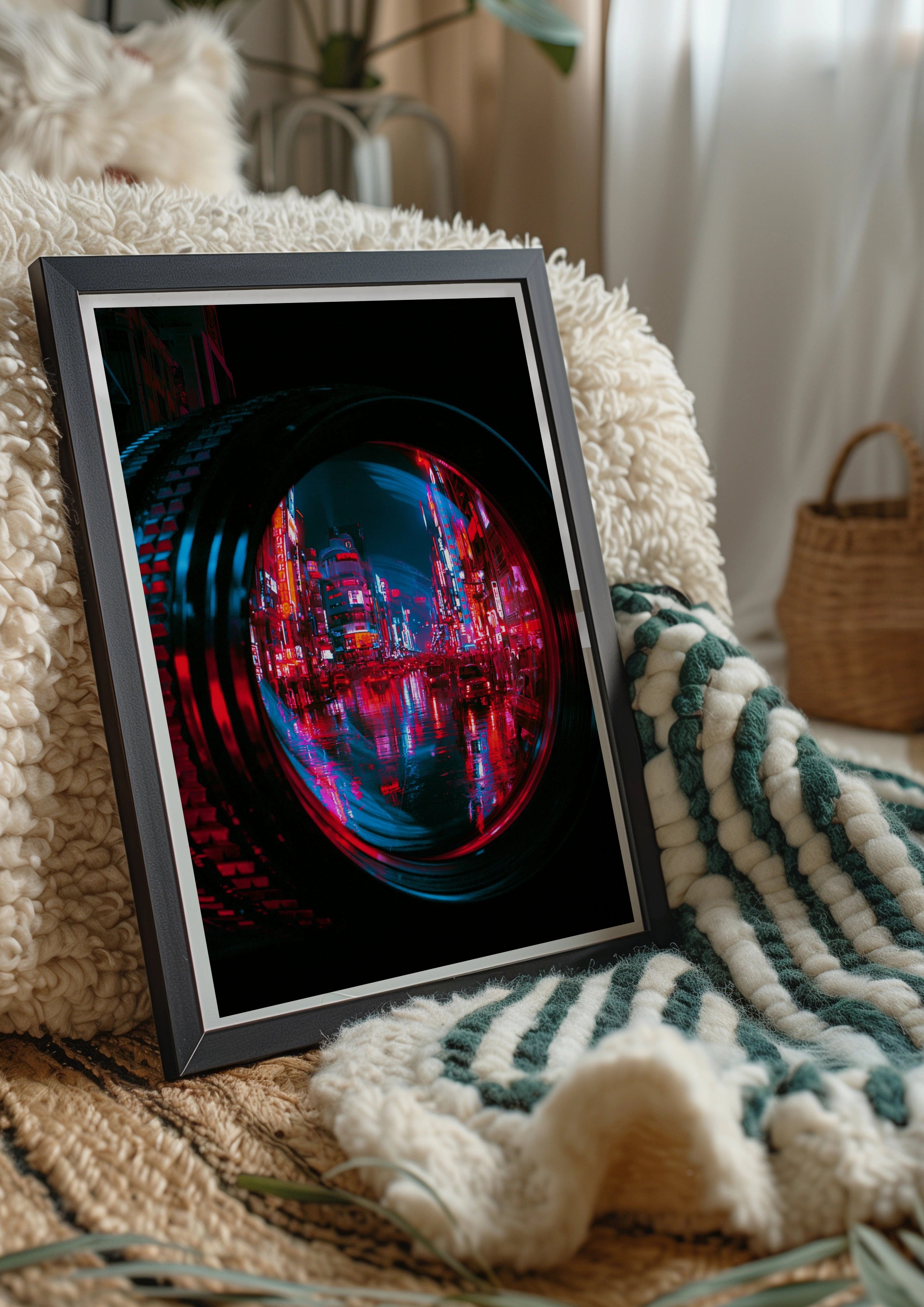 Tokyo Neon Night Camera Lens Poster, Cyberpunk Japan Street Art Print