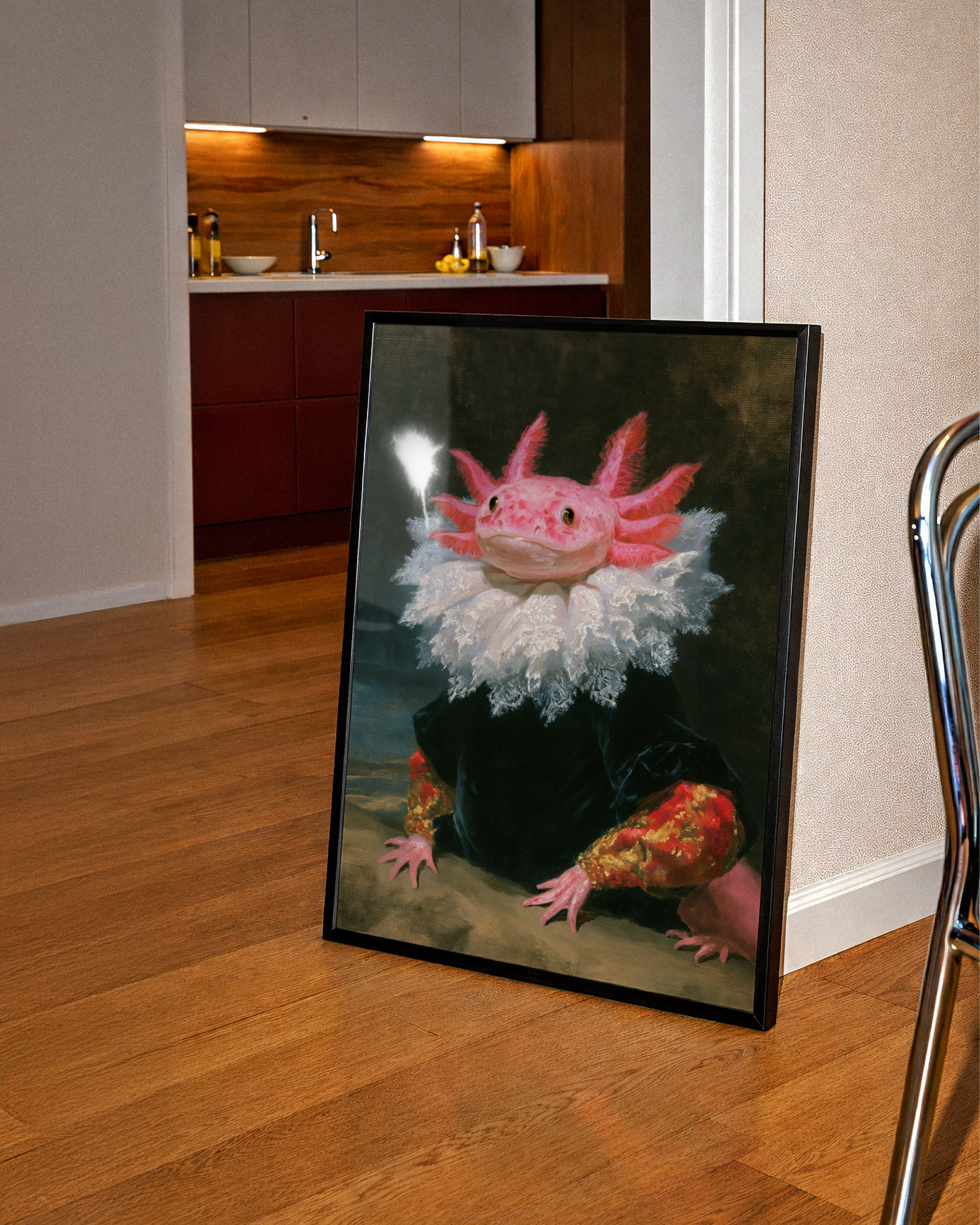Axolotl Portrait Poster, Renaissance Style, Funny Animal Wall Art Print