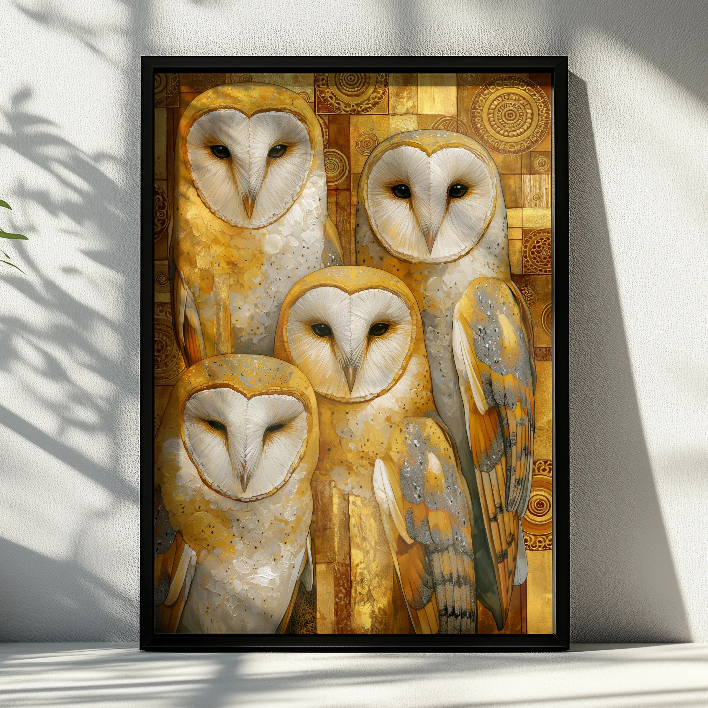 Barn Owls Poster, Golden Klimt Style Wall Art, Art Nouveau Bird Print