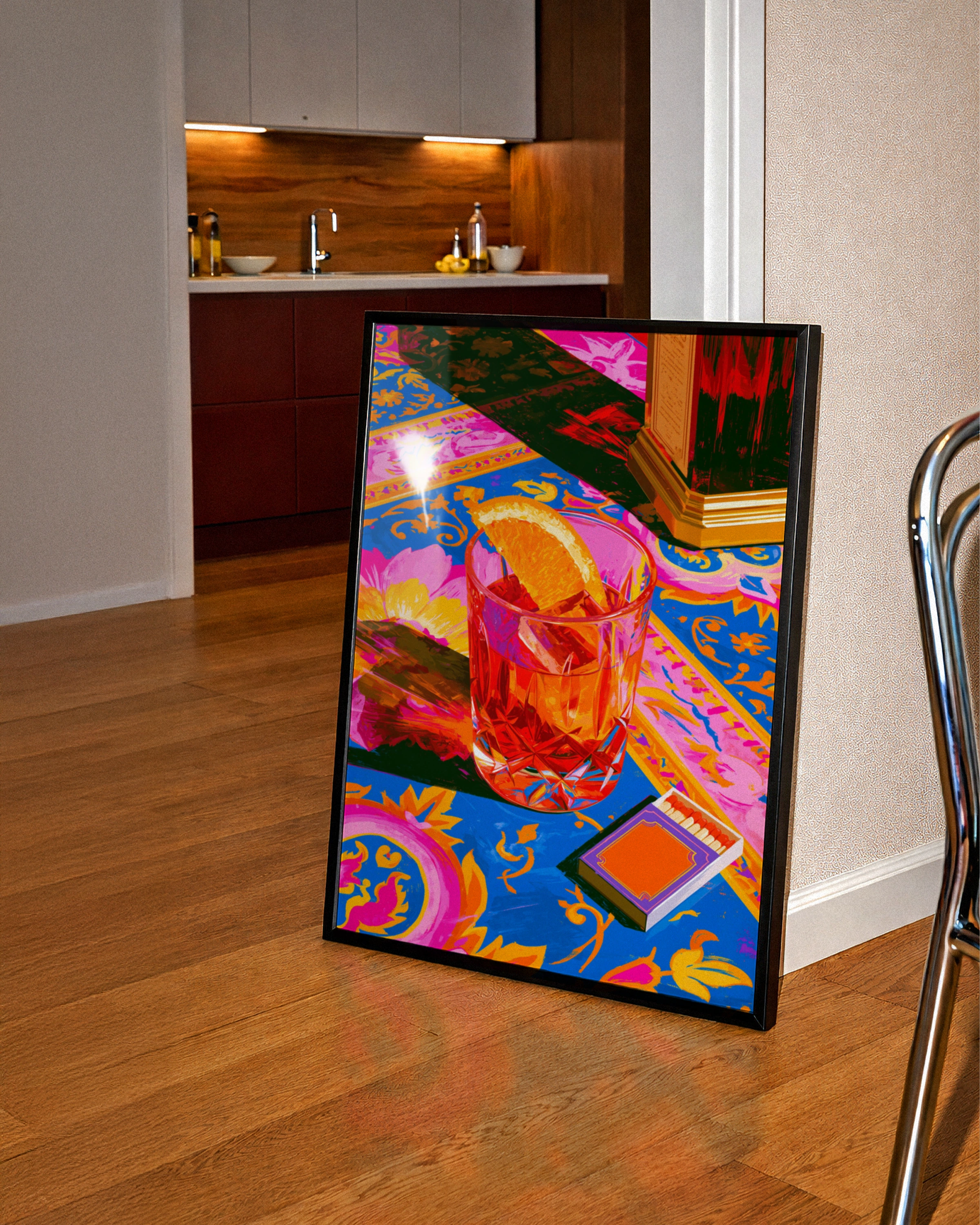 Negroni Cocktail Poster, Vibrant Bar Art Print, Bold Pink Blue Wall Art