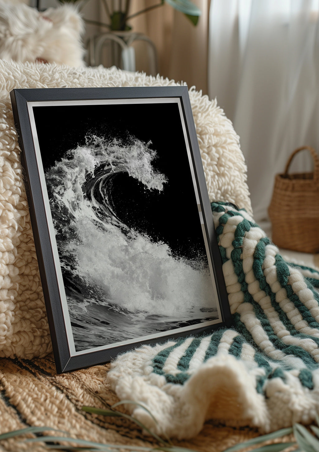 Black White Ocean Wave Poster, Dramatic Sea Photography Print, Monochrome Wall Art