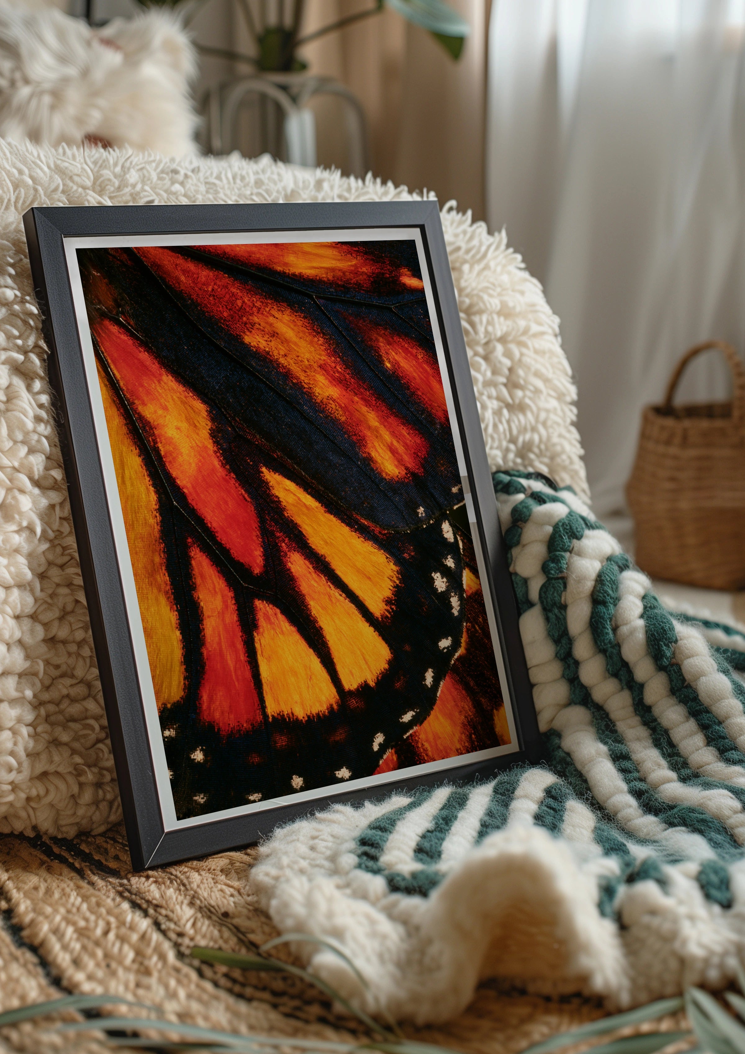 Butterfly Wing Close Up Poster, Macro Nature Print, Orange Black Art