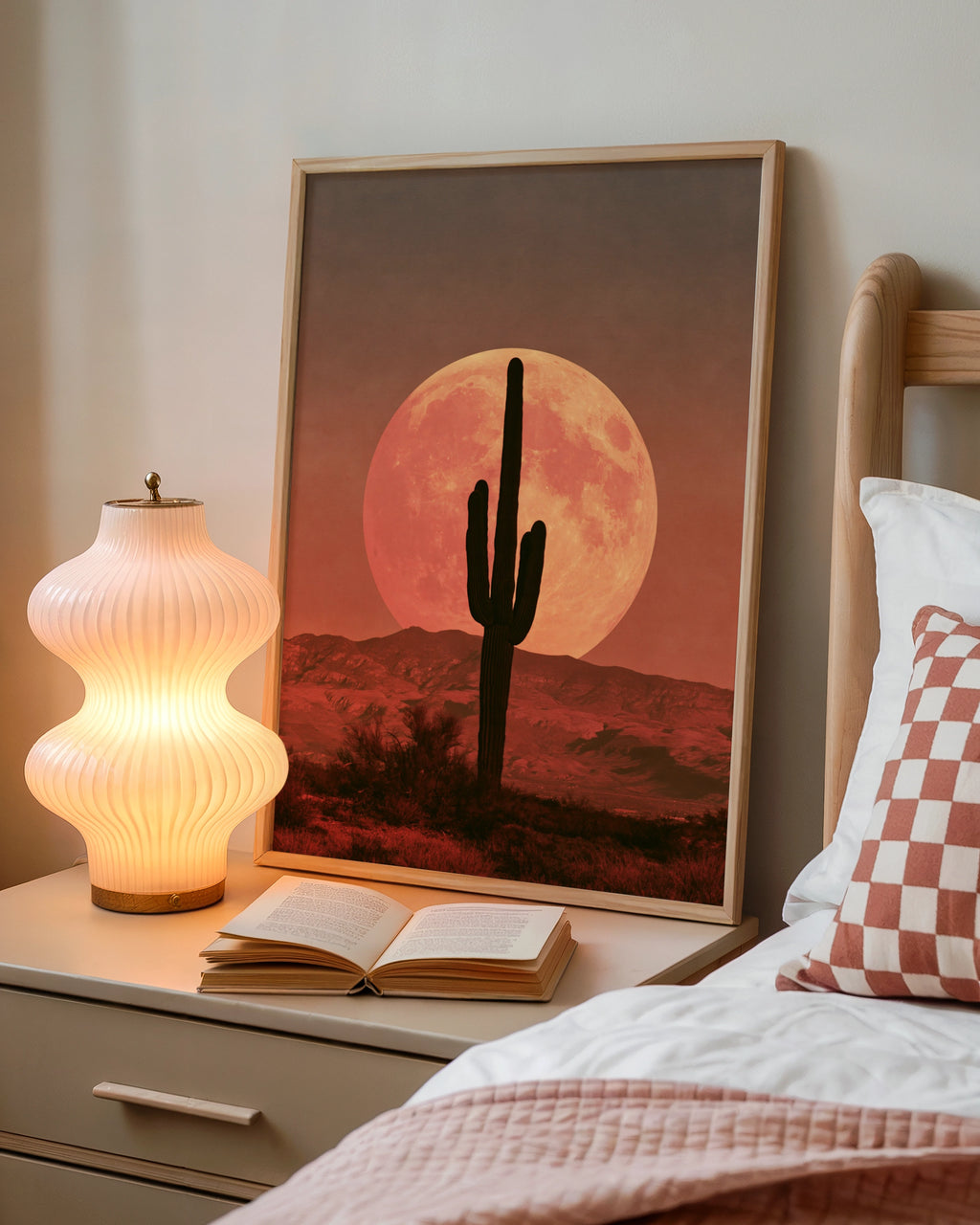 Cactus Boho Sunset Poster, Desert Moon Wall Art, Saguaro Silhouette Print
