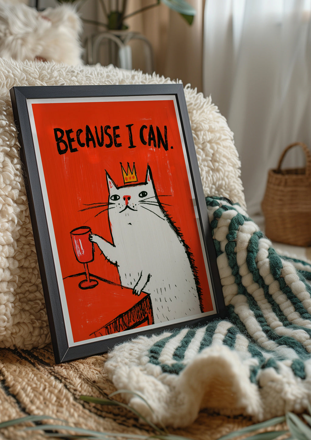 Because I Can Cat Poster, Funny Cat Wall Art, Bold Red Illustration Print