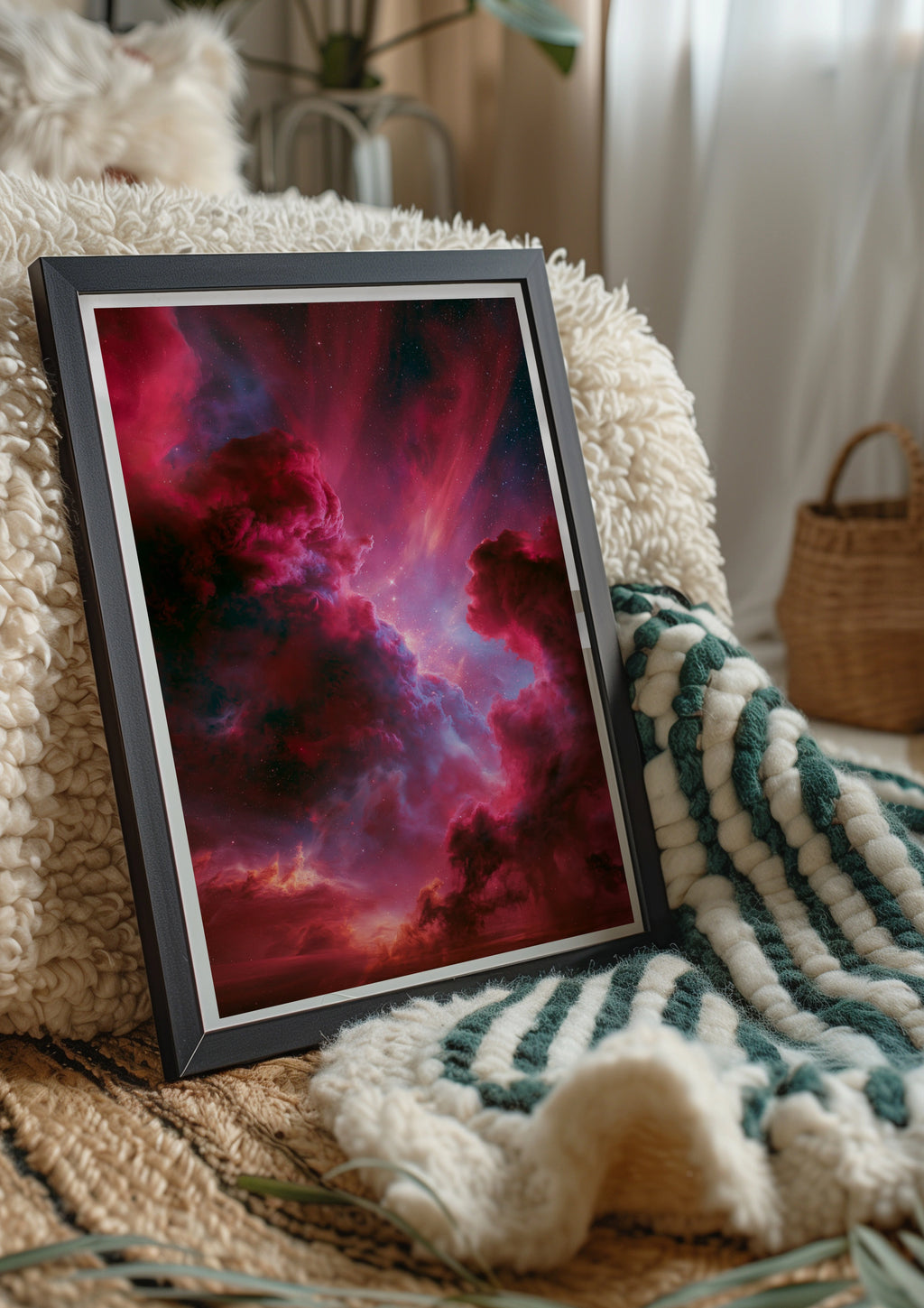 Pink Galaxy Nebula Stars Wall Art Poster, Space Print, Cosmic Sky